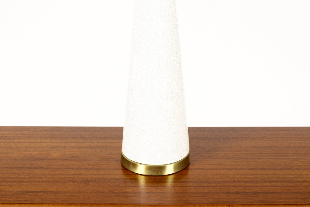 #1651 — Vintage Mid Century Tall Ceramic Table Lamp — Conical Taper with Brass Detailing