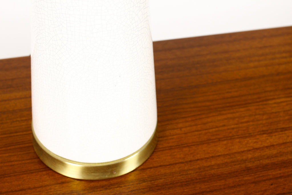 #1651 — Vintage Mid Century Tall Ceramic Table Lamp — Conical Taper with Brass Detailing