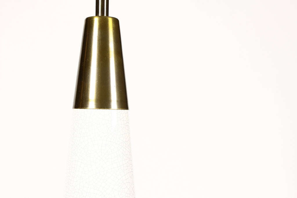 #1651 — Vintage Mid Century Tall Ceramic Table Lamp — Conical Taper with Brass Detailing