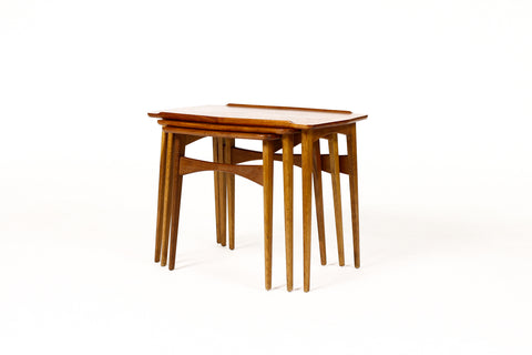 #1880 — Danish Modern / Mid Century Vintage Teak + Oak Nesting Tables — Set of Three — Svend Aage Madsen