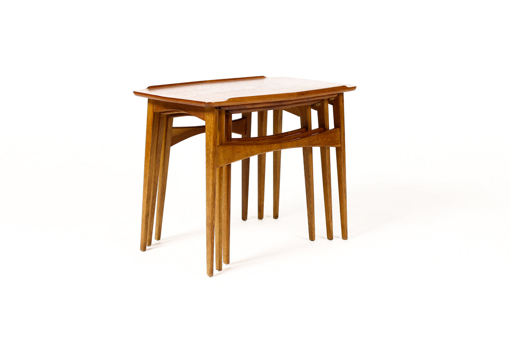 #1880 — Danish Modern / Mid Century Vintage Teak + Oak Nesting Tables — Set of Three — Svend Aage Madsen