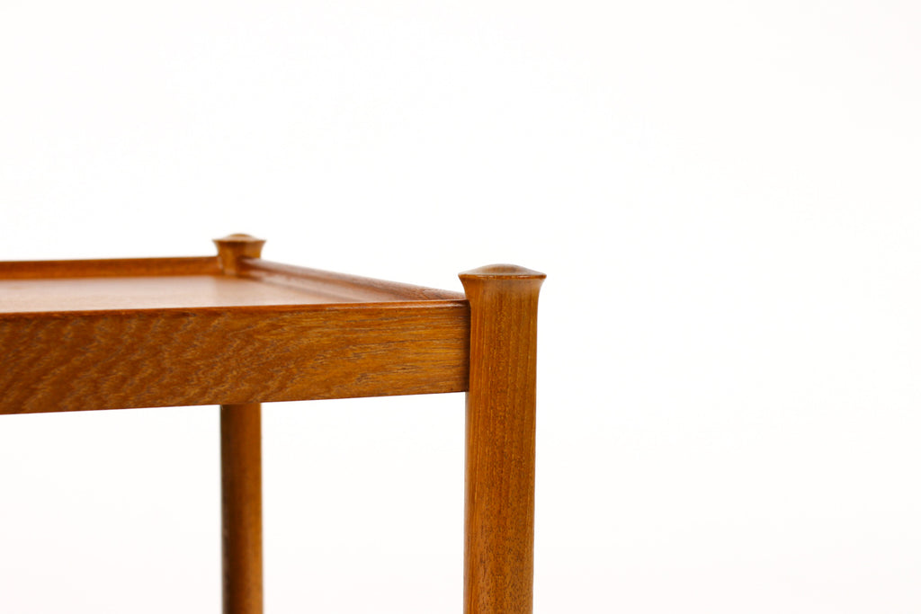 #1382 — Danish Modern / Mid Century Teak Bar Cart / Rolling Tea Service — Slat Shelf