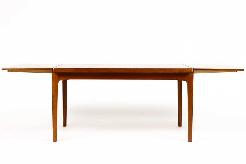 #1525 — Danish Modern / Mid Century Teak Expandable Dining Table — Rectangular — Draw Leaf — Vejle Stole Møbelfabrik