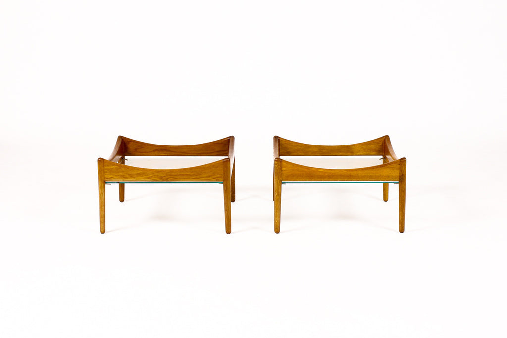 #1011 — Danish Modern / Mid Century Modus End / Coffee Tables by Kristian Vedel for Soren Willadsen — Glass Top — Pair
