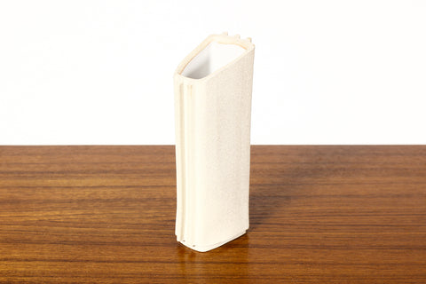 #1648 — Modernist Extruded Ceramic Stem Vase — Wedge Profile — White Stoneware