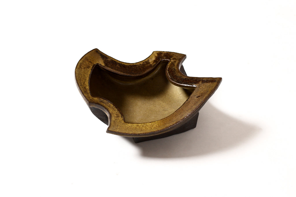 #1845 — Modernist Hand-Built Stoneware Sculptural Footed Bowl — Matte Black Glaze — JR6
