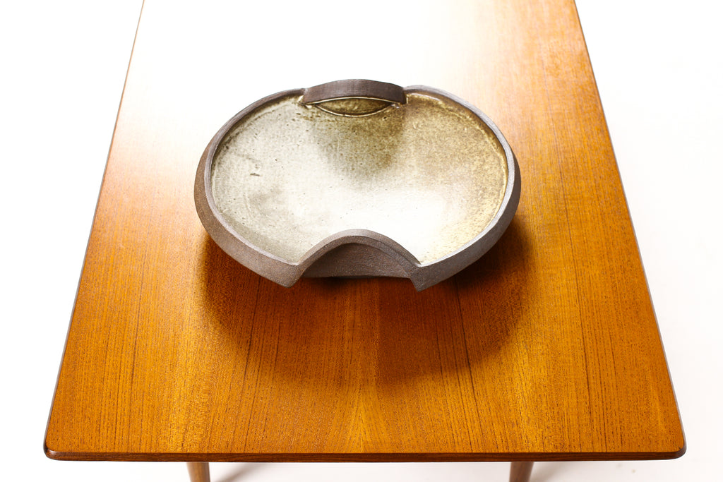 #1551 — Modernist Hand-Built Stoneware Sculptural Footed Bowl — Matte White Glaze — JR2