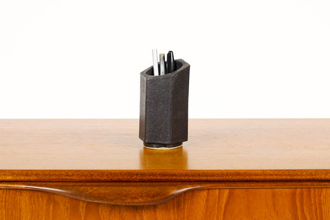 #1462 — Stoneware Hex Tool / Pencil Holder — Matte Black Glaze