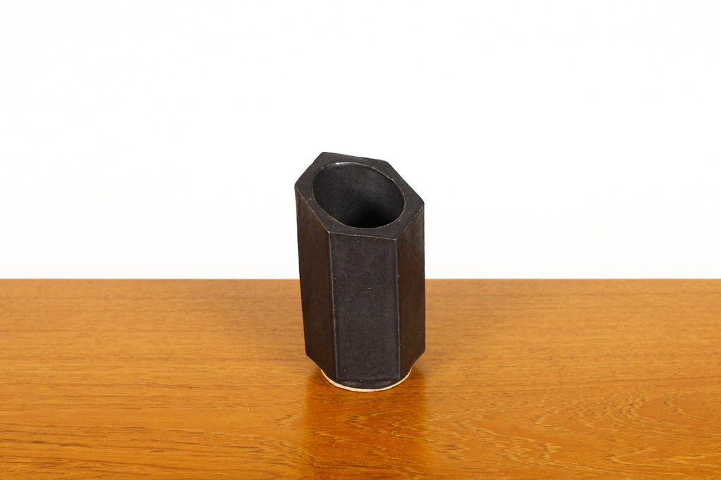 #1462 — Stoneware Hex Tool / Pencil Holder — Matte Black Glaze