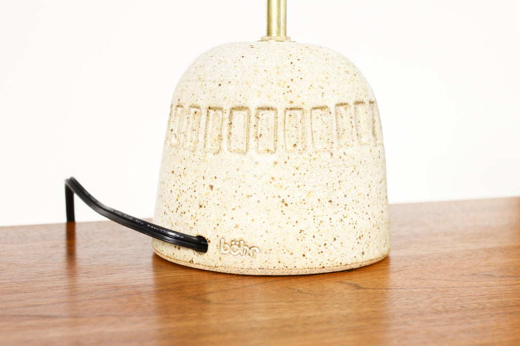 #1945 - Ceramic Stoneware Studio Pottery Table Lamp — Globe shade — Slot Pattern — White Glaze — L16