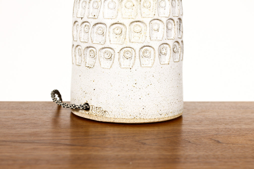 #1958 - Ceramic Stoneware Studio Pottery Table Lamp - Keyhole Pattern — White Glaze — L29