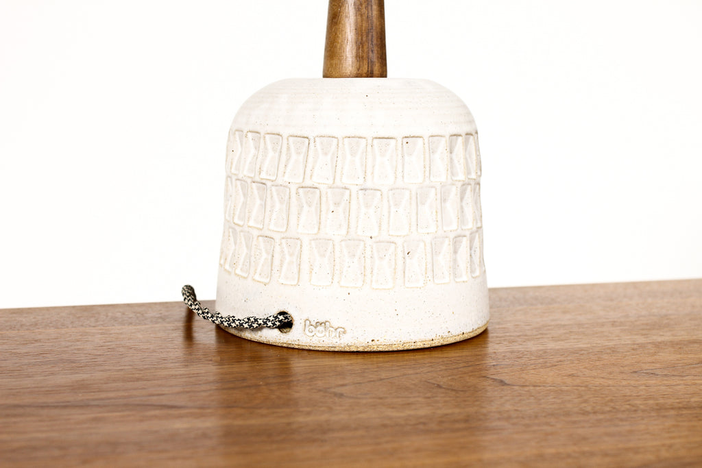 #1959 - Ceramic Stoneware Studio Pottery Table Lamp - Small Weave Pattern — White Glaze — L30