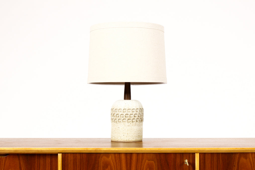#1962 - Ceramic Stoneware Studio Pottery Table Lamp - Square Dot Pattern — White Glaze — L33