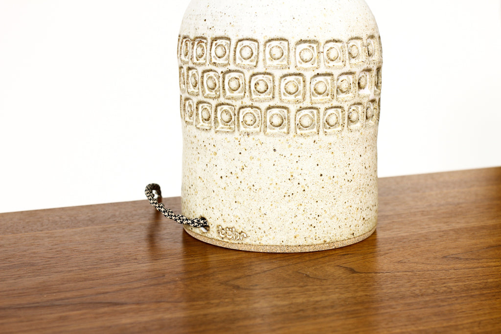 #1962 - Ceramic Stoneware Studio Pottery Table Lamp - Square Dot Pattern — White Glaze — L33