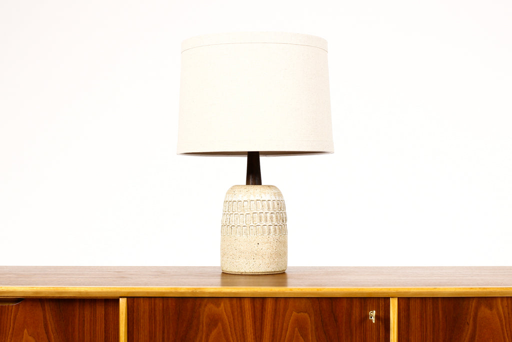 #1965 - Ceramic Stoneware Studio Pottery Table Lamp - Slot Pattern — White Glaze — L36