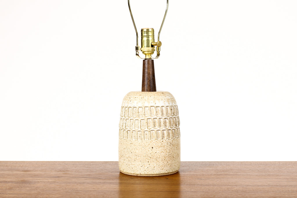 #1965 - Ceramic Stoneware Studio Pottery Table Lamp - Slot Pattern — White Glaze — L36