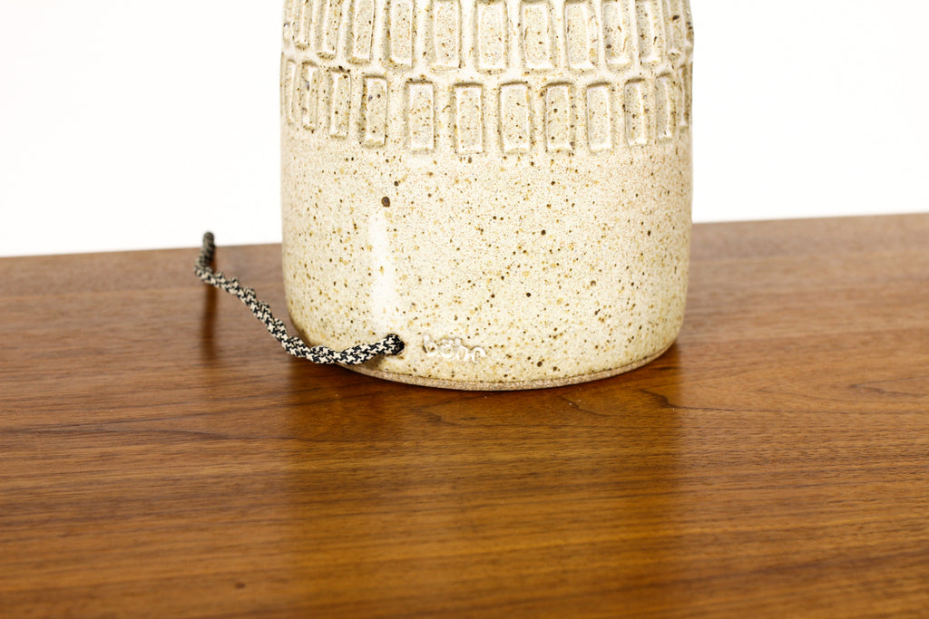 #1965 - Ceramic Stoneware Studio Pottery Table Lamp - Slot Pattern — White Glaze — L36