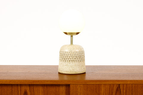 #2039 - Ceramic Stoneware Studio Pottery Table Lamp — Globe shade — Small Delta Pattern — White Glaze — L38