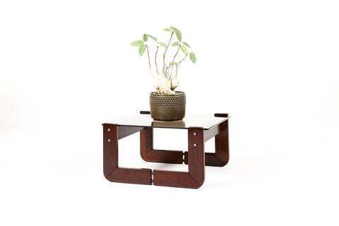 #2061 — Mid Century Brazilian Modernist Side Table — Percival Lafer MP-97 — Rosewood + Glass