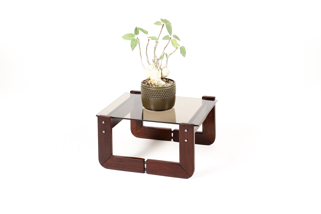 #2061 — Mid Century Brazilian Modernist Side Table — Percival Lafer MP-97 — Rosewood + Glass