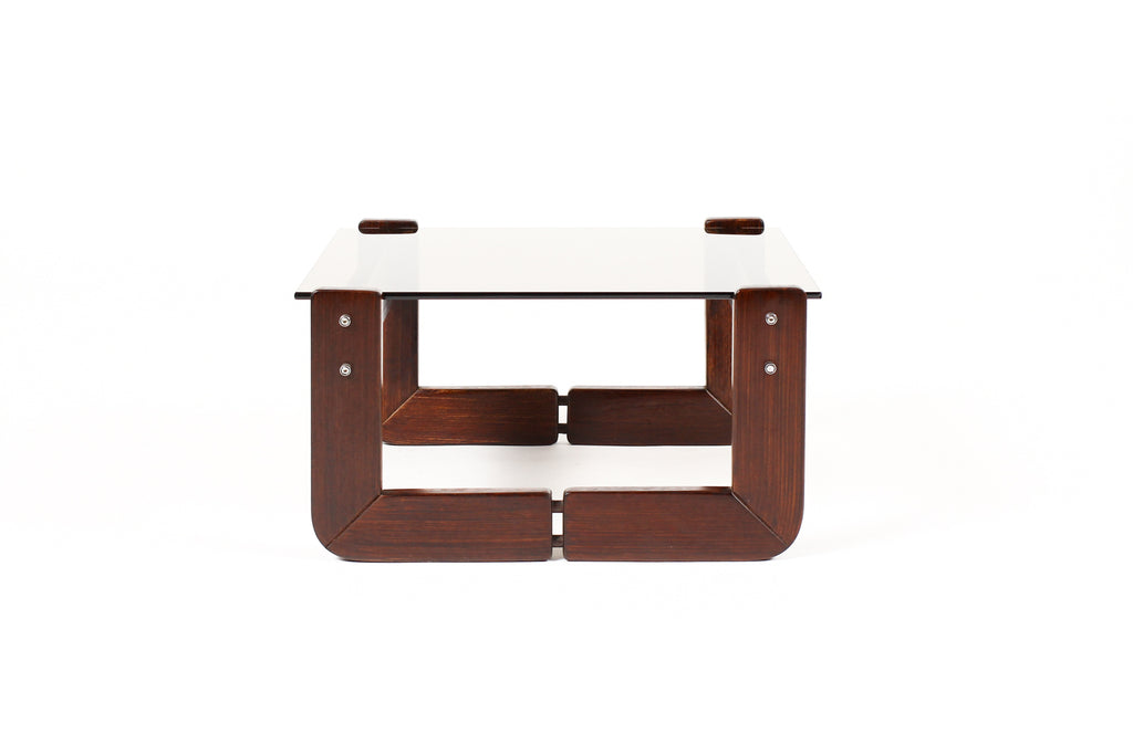 #2061 — Mid Century Brazilian Modernist Side Table — Percival Lafer MP-97 — Rosewood + Glass