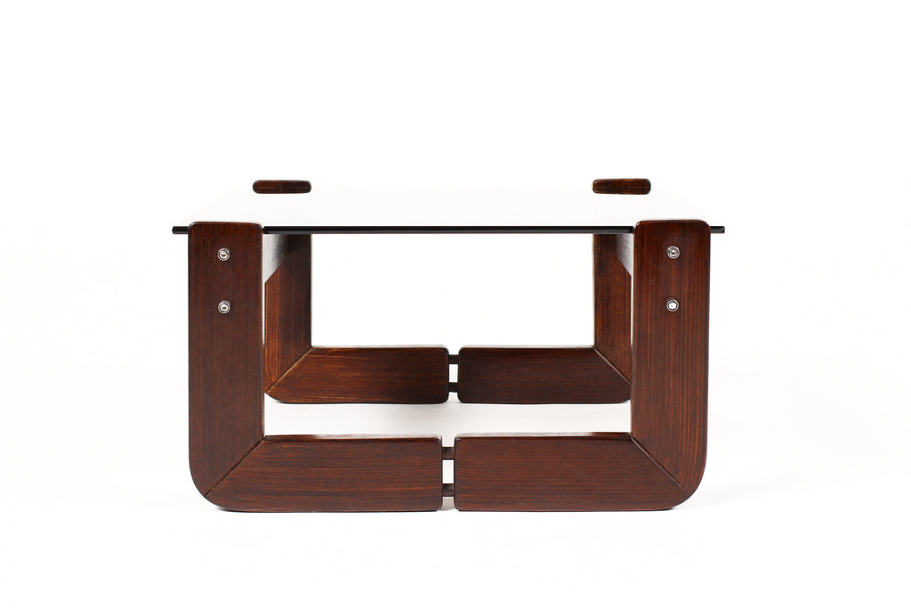 #2061 — Mid Century Brazilian Modernist Side Table — Percival Lafer MP-97 — Rosewood + Glass