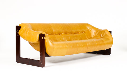 #2098 – Mid Century Brazilian Modernist Sofa – Percival Lafer MP-97 – Rosewood + Butterscotch Leather