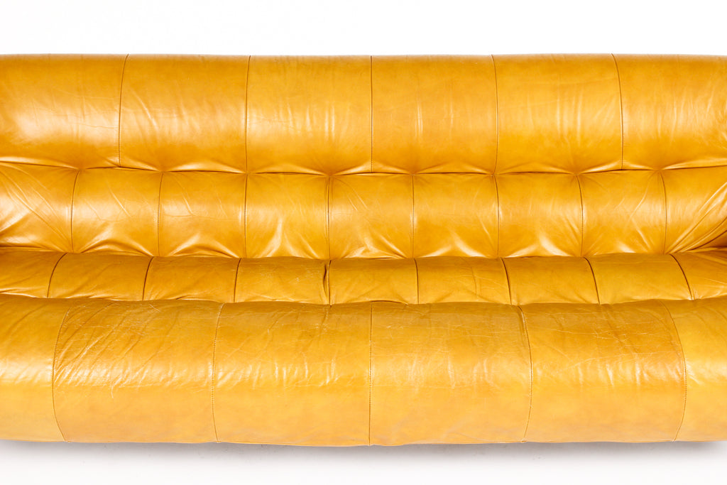 #2098 – Mid Century Brazilian Modernist Sofa – Percival Lafer MP-97 – Rosewood + Butterscotch Leather