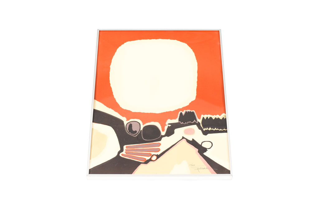 #2035 — Vintage Mid Century Abstract Art Deco Landscape Serigraph Print — Antonio Guansé