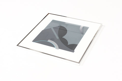 #1932 — Vintage Mid Century Abstract Geometric Serigraph Print — Grayscale with blue accent