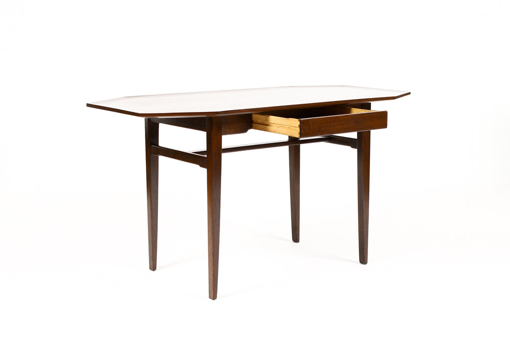 #2094 — Mid Century Vintage Mahogany Writing Desk — Edward Wormley for Dunbar — Octagonal Top