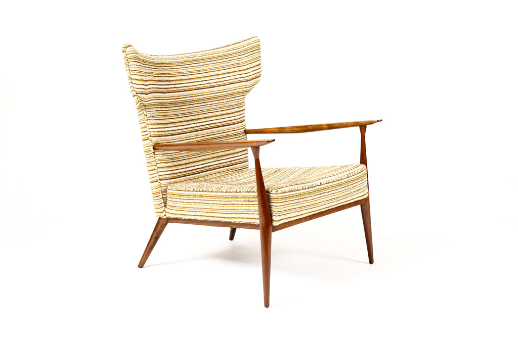 #1674 — Mid Century Wingback Lounge Chairs by Paul McCobb for Directional — Walnut frames — Reupholstery Included