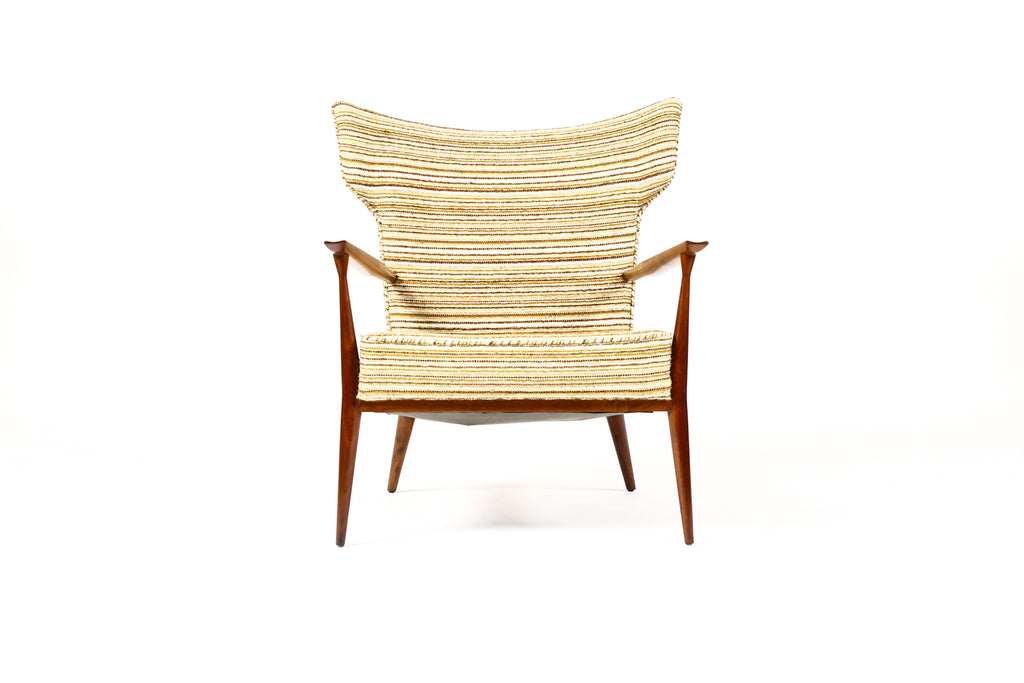 #1674 — Mid Century Wingback Lounge Chairs by Paul McCobb for Directional — Walnut frames — Reupholstery Included