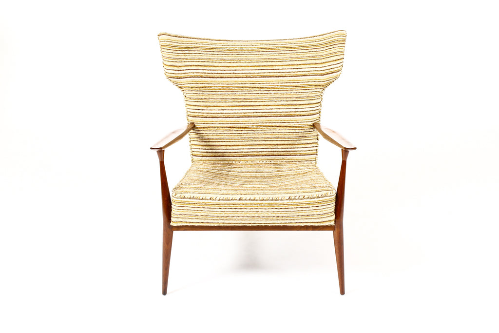 #1674 — Mid Century Wingback Lounge Chairs by Paul McCobb for Directional — Walnut frames — Reupholstery Included