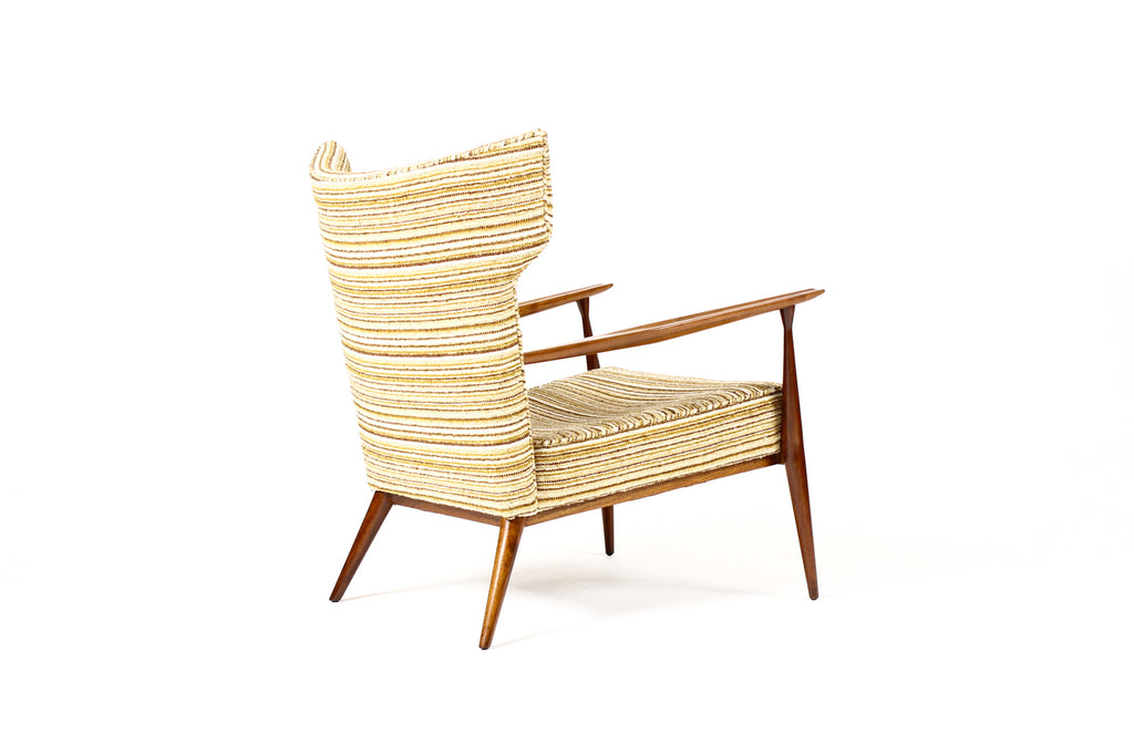 #1674 — Mid Century Wingback Lounge Chairs by Paul McCobb for Directional — Walnut frames — Reupholstery Included