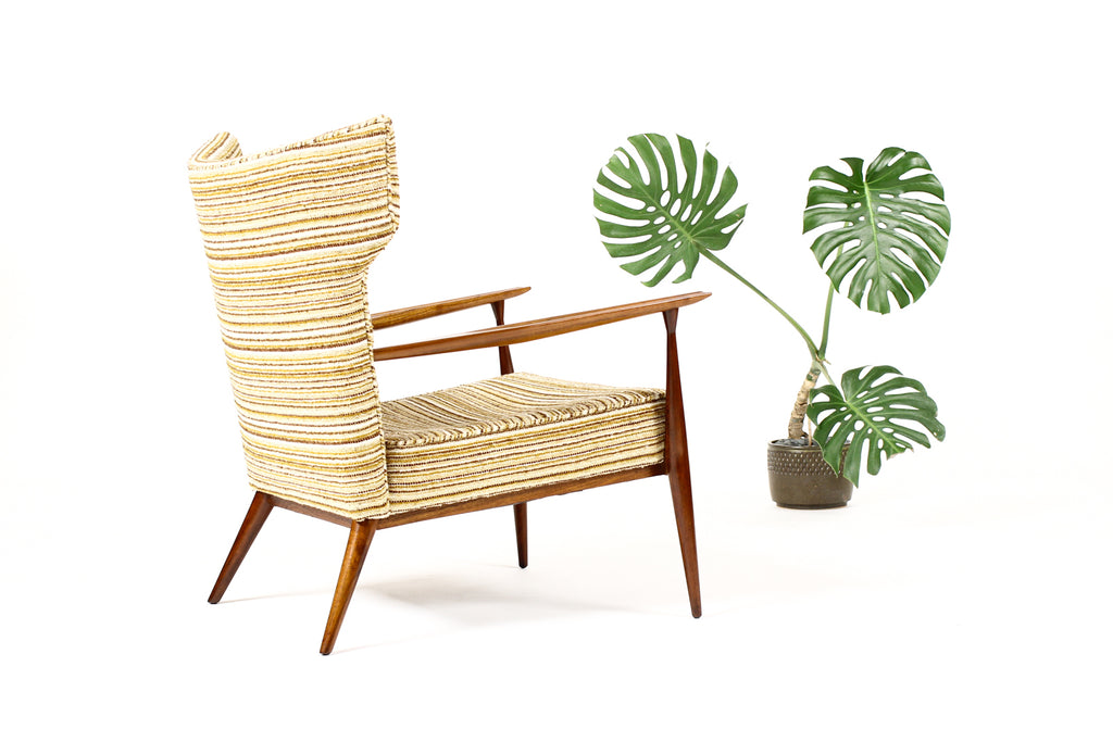 #1674 — Mid Century Wingback Lounge Chairs by Paul McCobb for Directional — Walnut frames — Reupholstery Included
