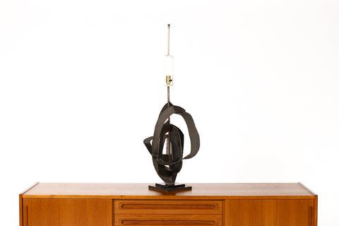 #1790 — Mid Century Vintage 70’s Brutalist Torch Cut Table Lamp - Harry Balmer for Laurel