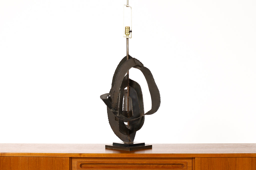 #1790 — Mid Century Vintage 70’s Brutalist Torch Cut Table Lamp - Harry Balmer for Laurel