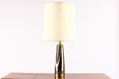 #796 — Mid Century Vintage Table Lamp by Laurel - Brass + Walnut - Large Sculptural casting