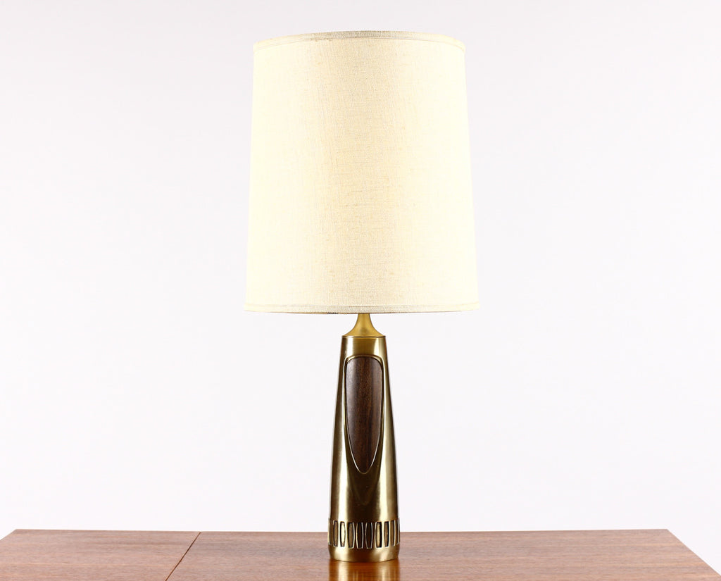 #796 — Mid Century Vintage Table Lamp by Laurel - Brass + Walnut - Large Sculptural casting