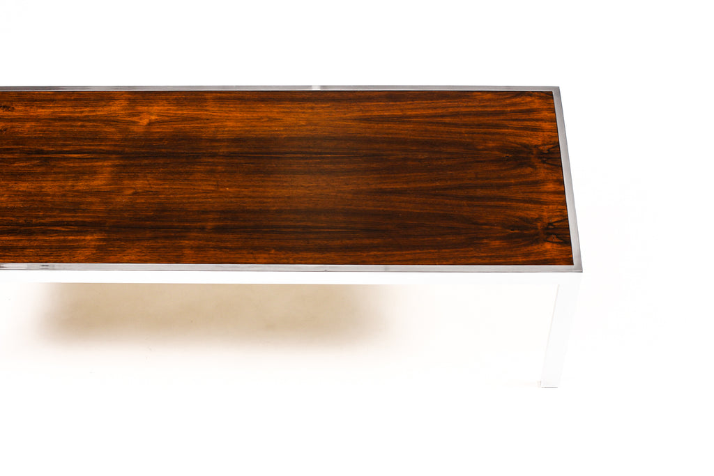 #2050 — Danish Modern / Mid Century Rectangular Coffee Table — Milo Baughman — Rosewood + Chrome