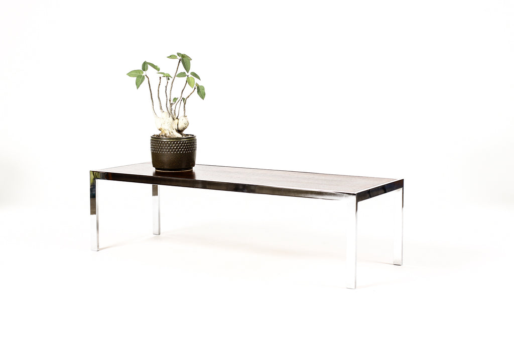 #2050 — Danish Modern / Mid Century Rectangular Coffee Table — Milo Baughman — Rosewood + Chrome