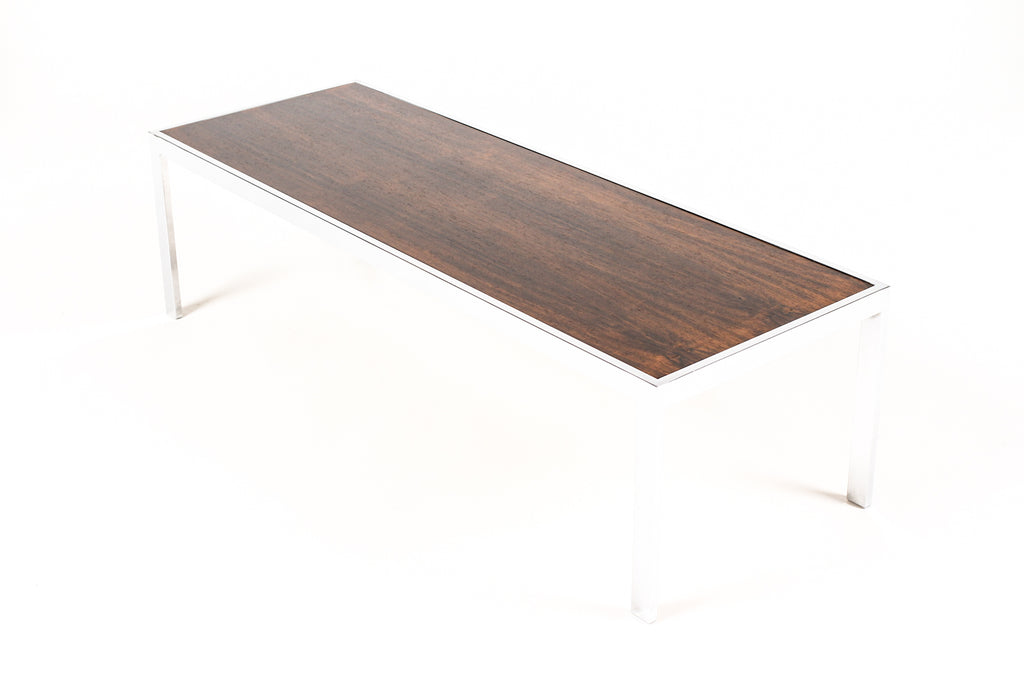 #2050 — Danish Modern / Mid Century Rectangular Coffee Table — Milo Baughman — Rosewood + Chrome