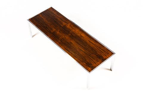 #2050 — Danish Modern / Mid Century Rectangular Coffee Table — Milo Baughman — Rosewood + Chrome