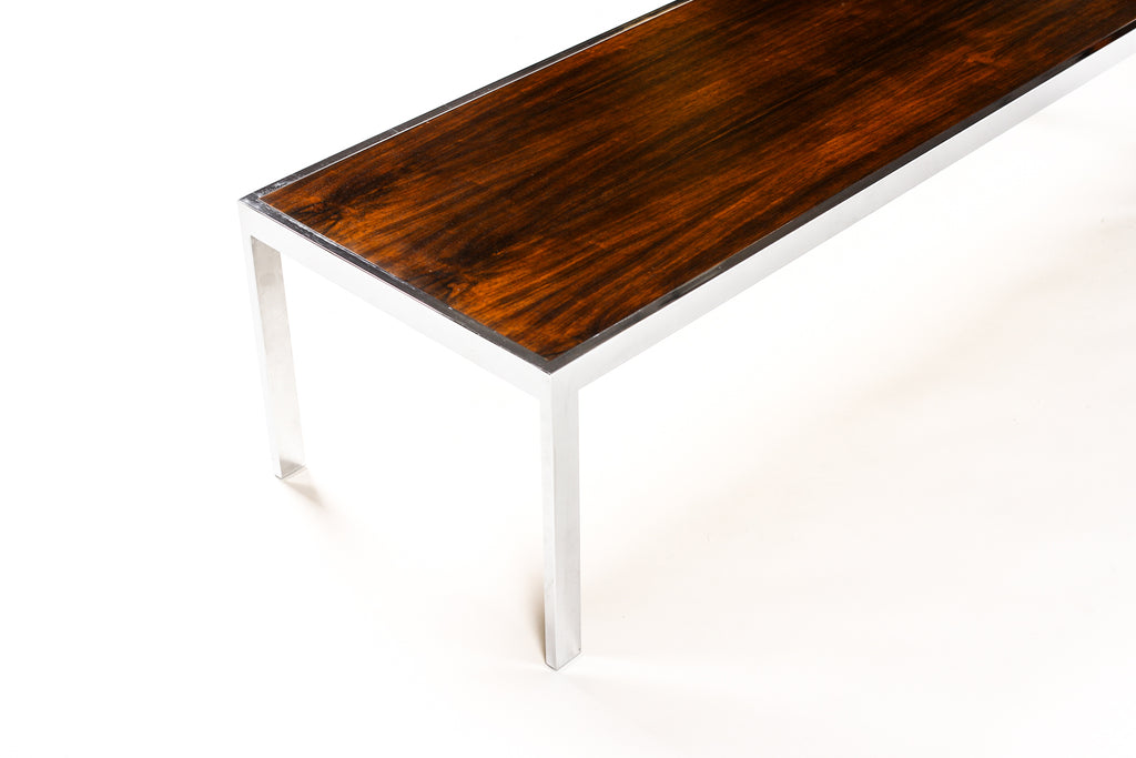 #2050 — Danish Modern / Mid Century Rectangular Coffee Table — Milo Baughman — Rosewood + Chrome
