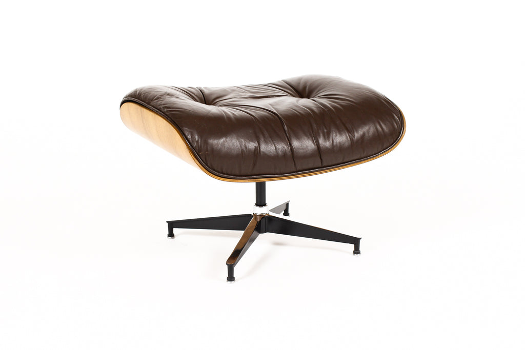 #2077 — Mid Century Vintage Rosewood 671 Ottoman — Charles Eames for Herman Miller — Original Brown leather