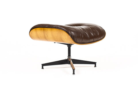 #2077 — Mid Century Vintage Rosewood 671 Ottoman — Charles Eames for Herman Miller — Original Brown leather