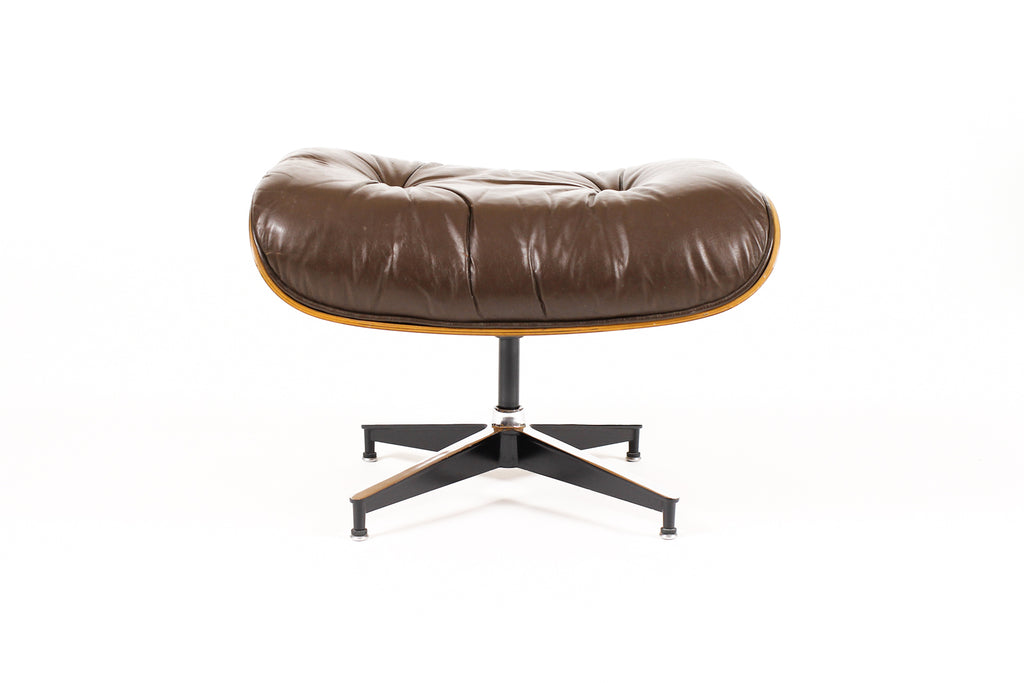 #2077 — Mid Century Vintage Rosewood 671 Ottoman — Charles Eames for Herman Miller — Original Brown leather