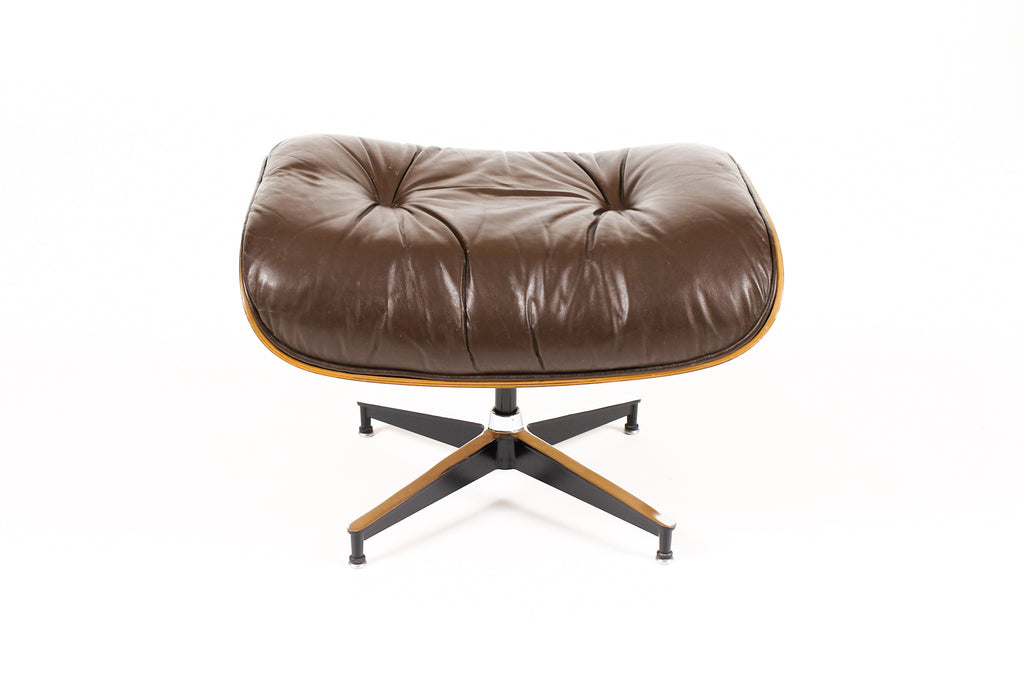 #2077 — Mid Century Vintage Rosewood 671 Ottoman — Charles Eames for Herman Miller — Original Brown leather