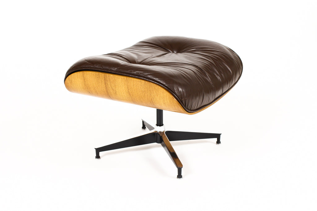 #2077 — Mid Century Vintage Rosewood 671 Ottoman — Charles Eames for Herman Miller — Original Brown leather